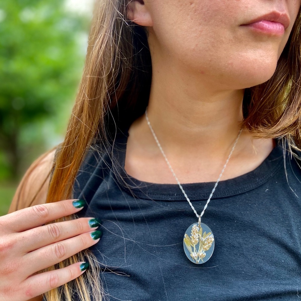 Real lavender and silver necklace-HANDMADE!